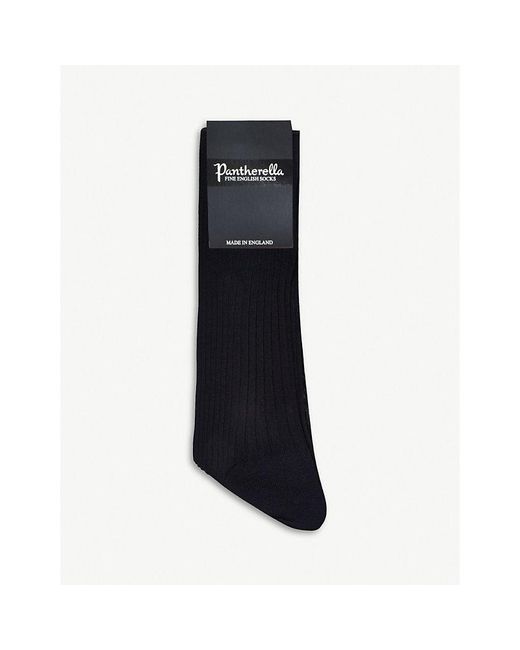 Pantherella Black Mens Navy Cotton Ribbed Knee-high Socks 11.5 for men