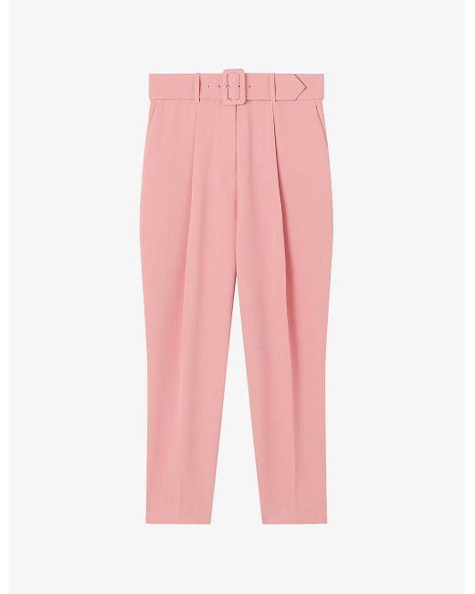 L.K.Bennett Pink Tabitha Belted-waist High-rise Crepe Trousers