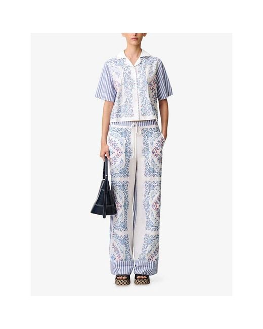 Claudie Pierlot Blue Striped Graphic-Print Cotton Shirt