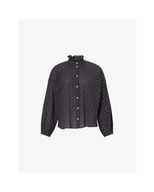 Skall Studio Blue Hannah Polka-Dot Cotton-Poplin Shirt