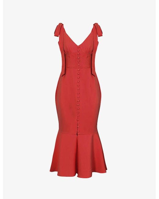 Lavish Alice Red Camila Micro-button Crepe Midi Dress