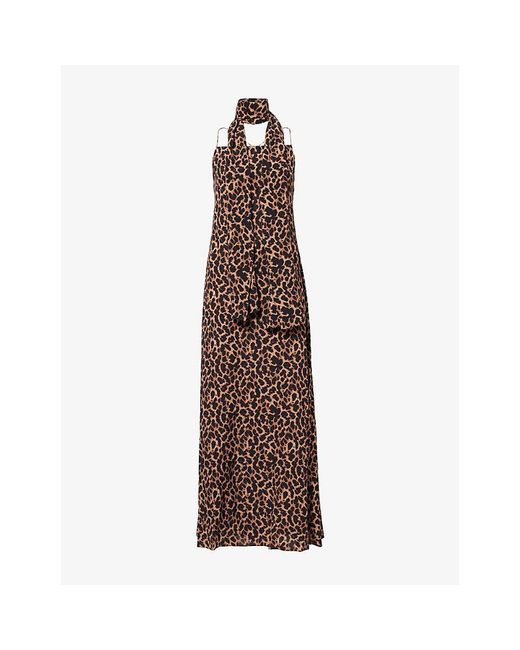 Away That Day Brown St Tropez Leopard-Print Woven Maxi Dress