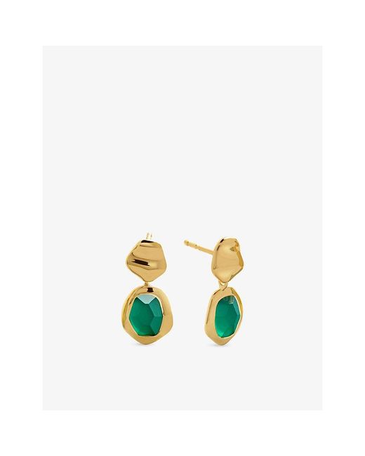 Monica Vinader Green Odyssey Small 18Ct Vermeil-Plated 925 Sterling And Onyx Drop Earrings