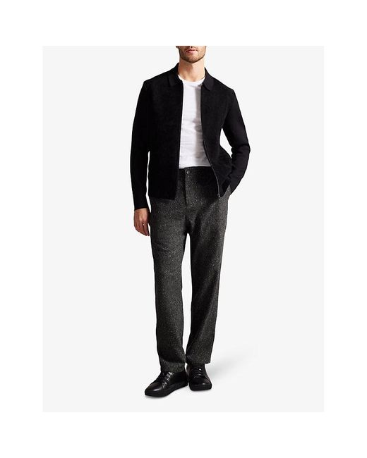 Ted Baker Black Lopus Wide-fit Marl-textured Stretch Wool-blend Trousers for men