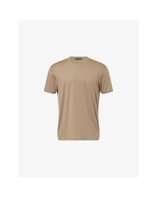 Tom Ford Men's Natural Crewneck Short-Sleeves Woven T-Shirt