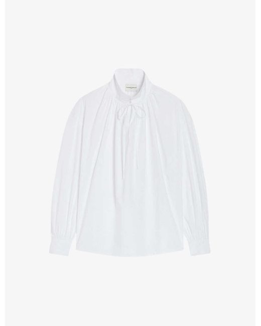 Claudie Pierlot White Drawstring-neck Relaxed-fit Cotton Shirt
