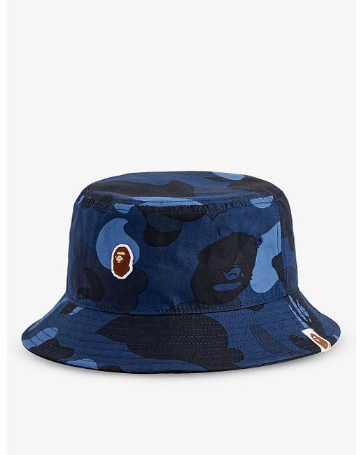 A Bathing Ape Blue Ape Head Camo-pattern Cotton Bucket Hat for men