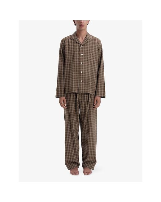 Tekla Brown Checked Cotton Pyjama Shirt