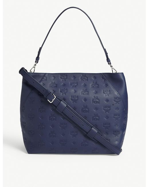 MCM Blue Klara Monogram Leather Hobo Bag