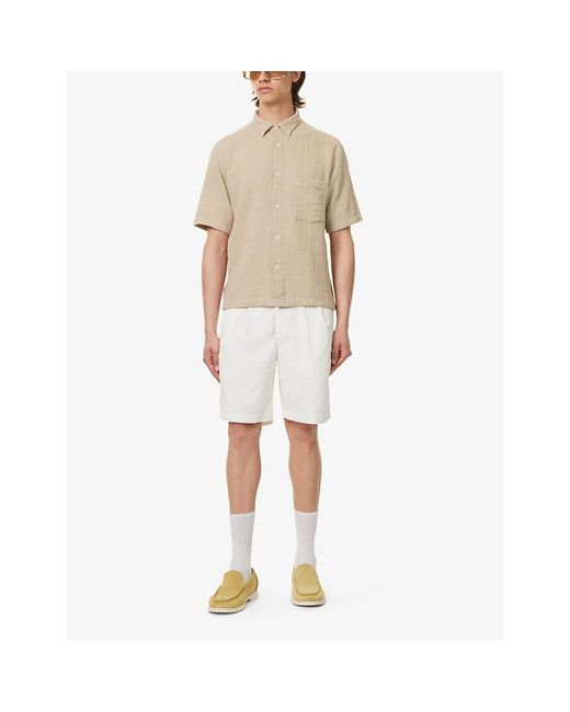 Oscar Jacobson Natural Short-sleeve Crepe Cotton Shirt for men