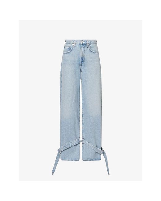 Agolde Blue Self-Tie Tapered-Leg Denim Jeans