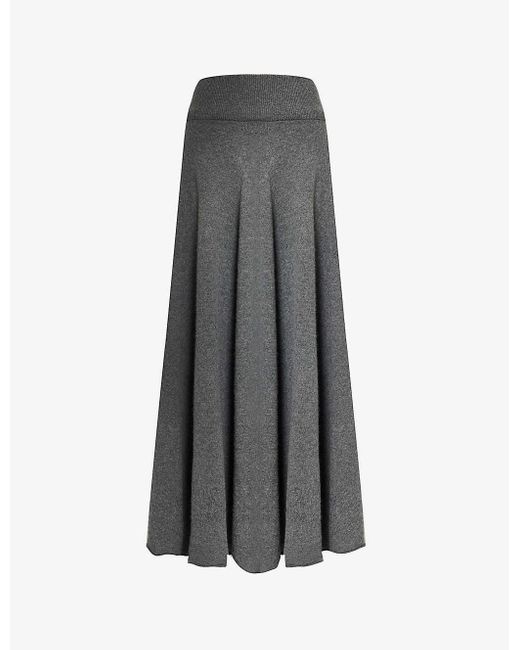 Extreme Cashmere Gray N°313 Twirl Pleated High-waist Stretch-cashmere Blend Midi Skirt