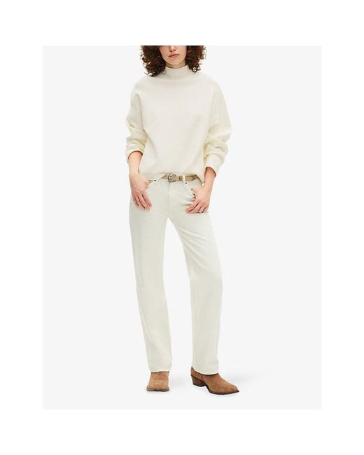 The Kooples White Logo-Embroidered Funnel-Neck Stretch-Woven Jumper