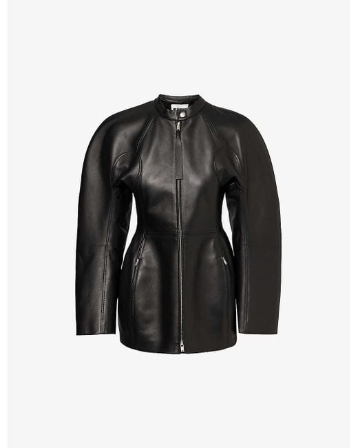 Jil Sander Black Cinched-waist Zipped-pocket Leather Jacket