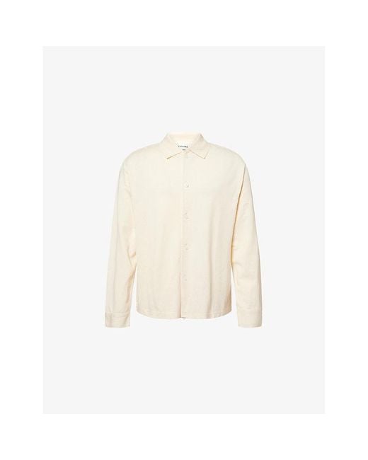 FRAME White Relaxed-Fit Long-Sleeves Cotton-Piqué Polo Shirt for men