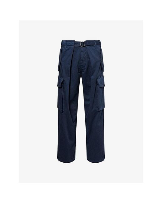 Loewe Blue Brand-Patch Relaxed-Fit Cotton Trousers for men