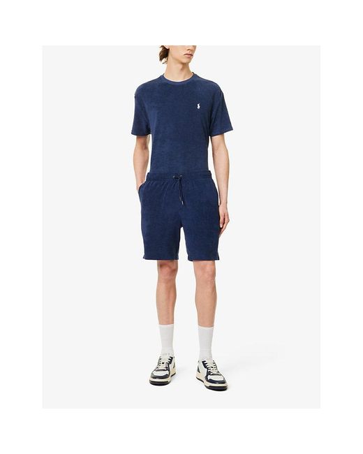 Polo Ralph Lauren Blue Brand-embroidered Terry-texture Cotton-blend Shorts for men
