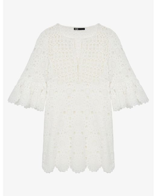 Maje Rochetine Broderie-anglaise Cotton Mini Dress in White | Lyst