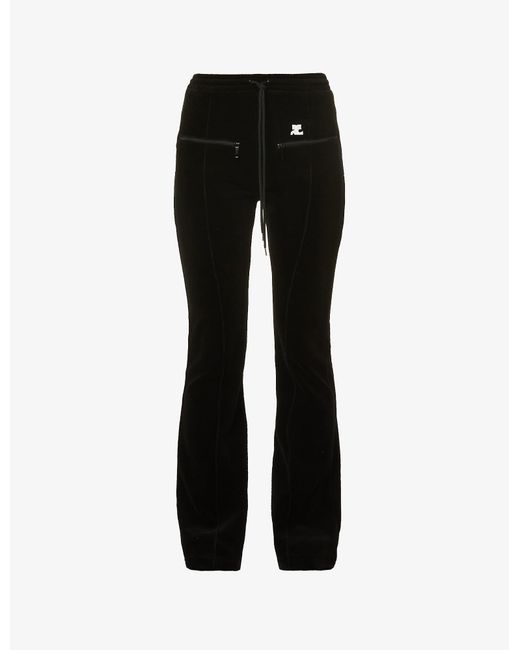 Courreges Logo-embroidered Flared-leg Cotton-blend Velvet jogging Bottoms in Black - Lyst