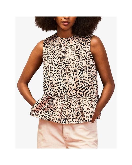 Ro&zo Natural Print Peplum-Hem Cotton Top