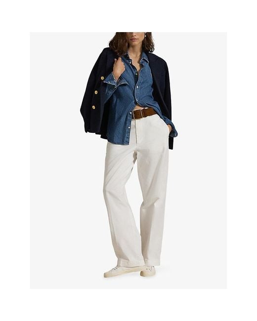 Polo Ralph Lauren White Straight-Leg Mid-Rise Cotton Trousers