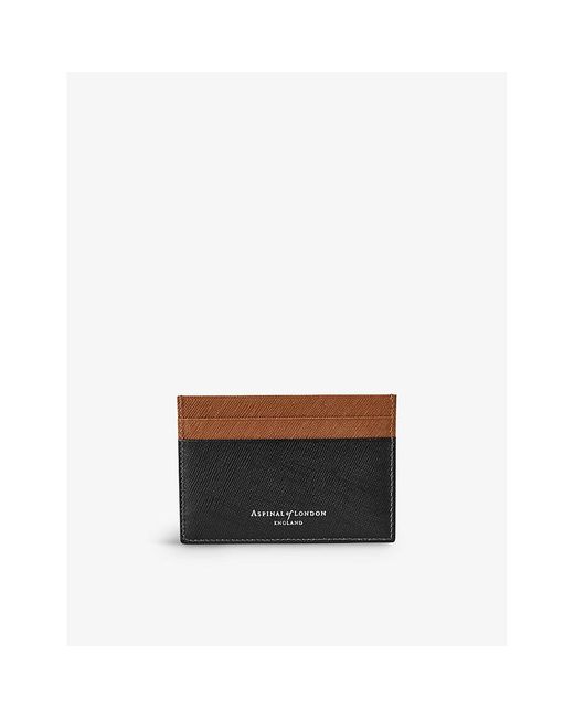 Aspinal Black Slim Brand-plaque Leather Card Holder