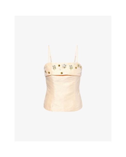 Sister Jane Natural Alma Jewel-Embellished Satin Top