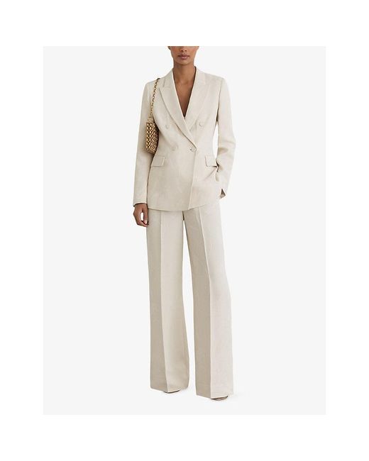 Reiss Natural Ottie Double-Breasted Jacquard Blazer