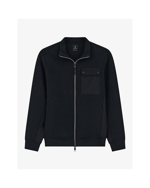 Boggi Black Patch-Pocket Zipped Cotton-Blend Sweatshirt for men