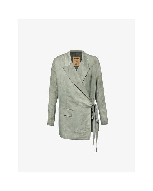 Uma Wang Gray Khloe Distressed Relaxed-fit Linen And Cotton-blend Jacket