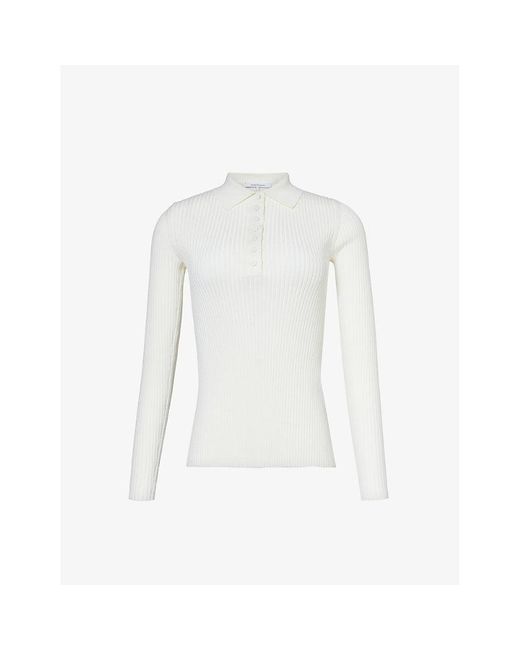 Another Tomorrow White Collared Slim-fit Silk And Cotton-blend Polo Shirt