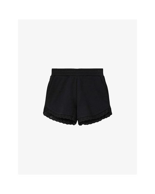 AllSaints Black Lele Lace-Trim Cotton-Jersey Shorts