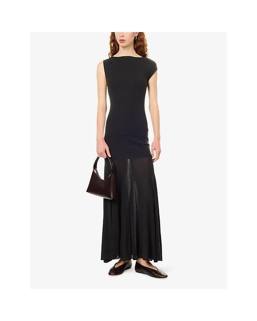 St. Agni Black Circle Hem Stretch-Jersey Maxi Dress