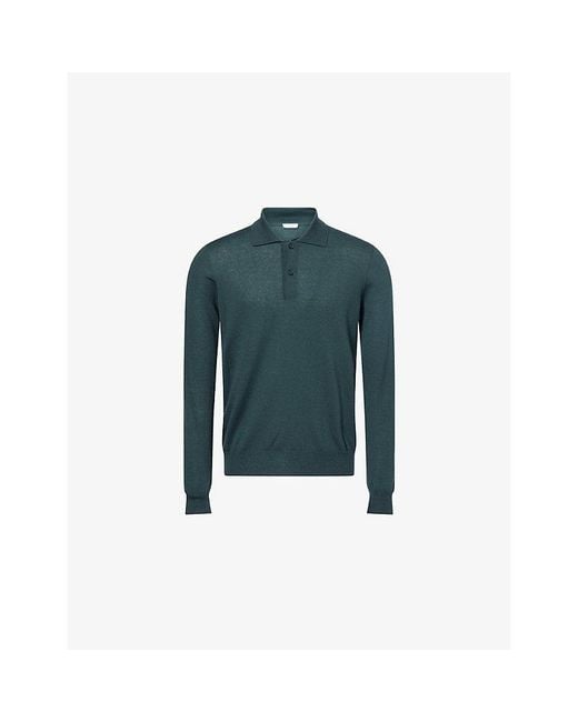 The Row Blue Selio Long-Sleeve Knitted Cashmere Polo Top for men