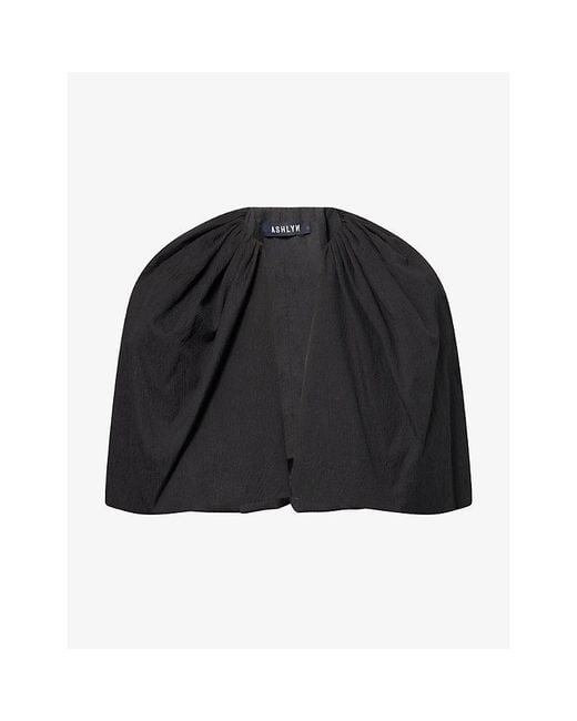 Ashlyn Black Juju Gathered Cotton-Blend Cape