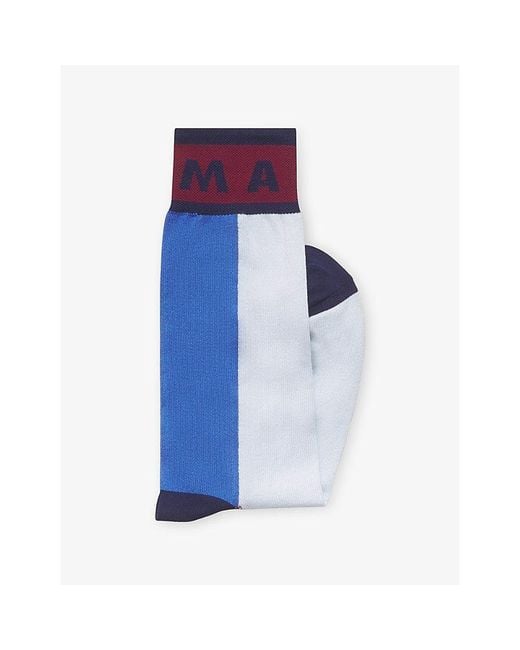 Marni Blue Colour-Block Cotton-Blend Mid-Calf Socks