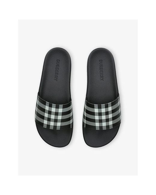 Burberry Black Furley Checked Rubber Sliders for men