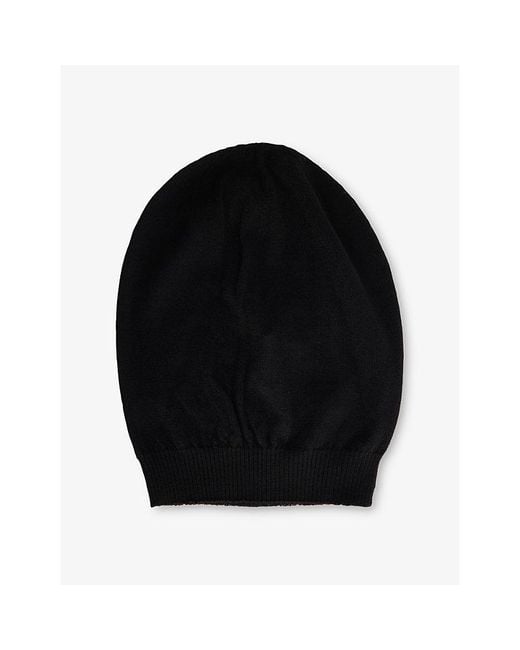 Rick Owens Black Domed Knitted Wool Beanie Hat for men