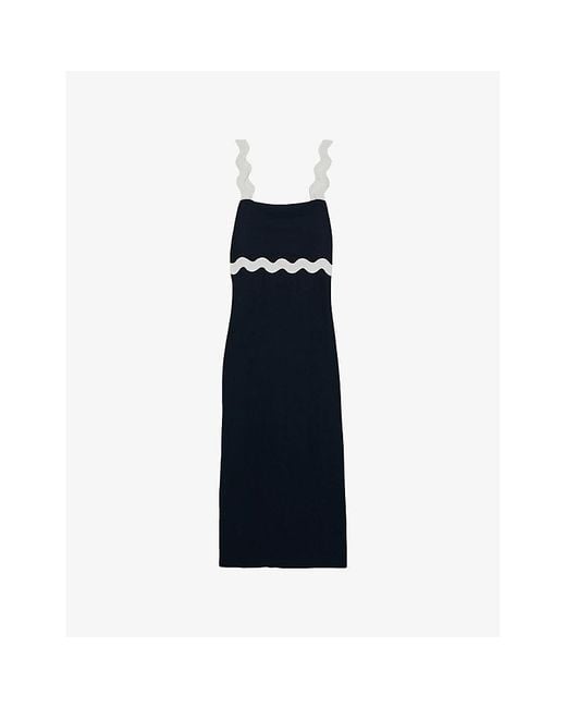 Reiss Wave Trim Crepe Midi Dress in Blue | Lyst UK