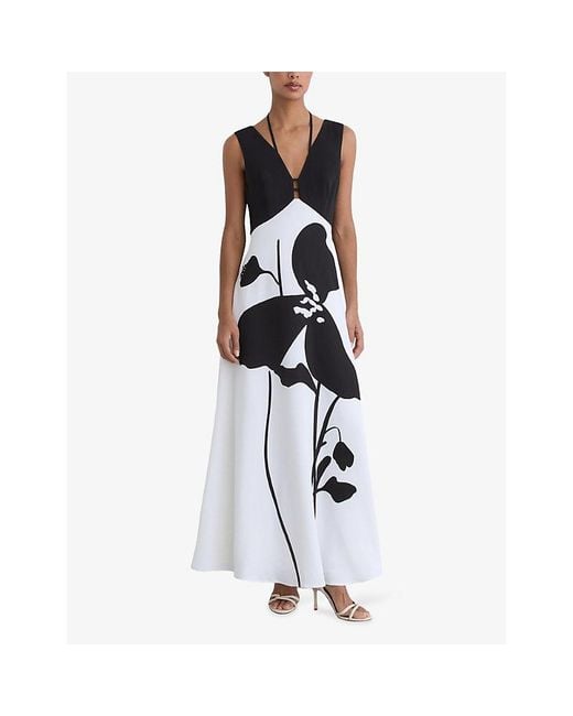 Reiss White Cecile Floral-Print Woven Maxi Dress