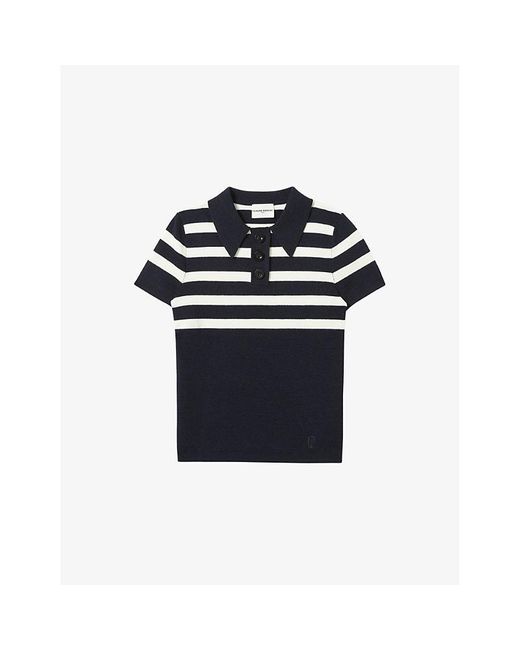 Claudie Pierlot Blue Striped Slim-Fit Stretch-Knit Polo Shirt