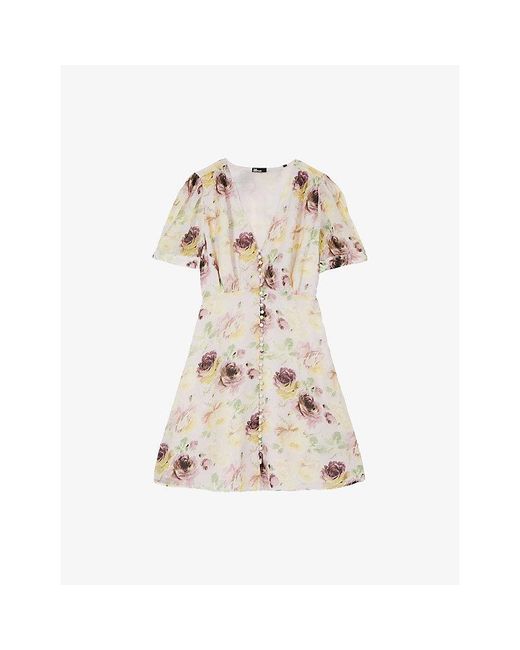 The Kooples Natural Floral-Print Short-Sleeved Woven Mini Dress