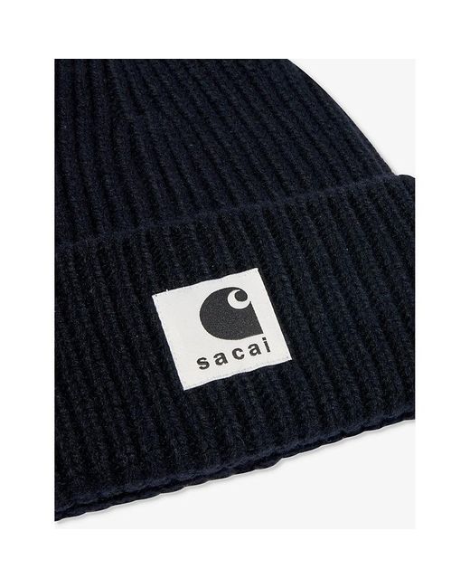 Sacai X Carhartt Wip Brand-patch Ribbed-knit Wool-blend Beanie Hat