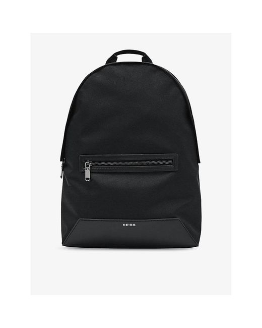 Reiss Black Allen Front-Pocket Woven Backpack for men