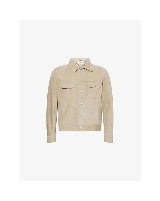FRAME Natural Classic-Collar Patch-Pocket Suede Trucker Jacket for men