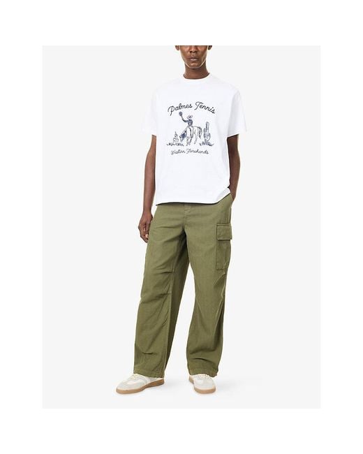 Palmes White Western Brand-Embroidered Cotton T-Shirt for men