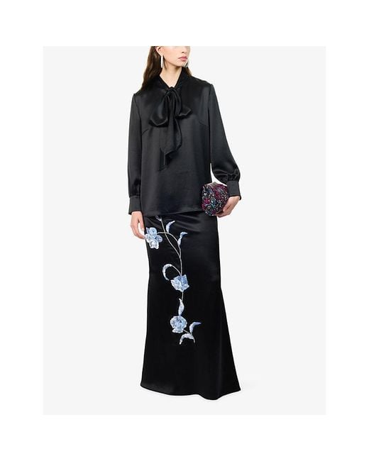 Huishan Zhang Black June Draped Satin Blouse