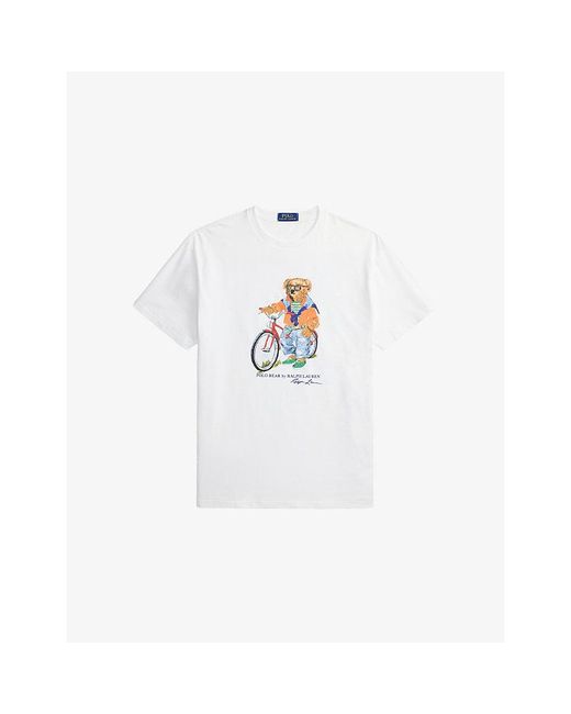 Polo Ralph Lauren White Bike Polo Bear Printed Cotton T-Shirt for men