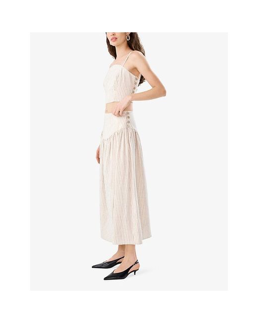 OMNES White Trisha Striped Linen-Blend Top