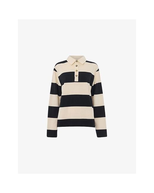 Whistles Black Striped Long-Sleeve Cotton Polo